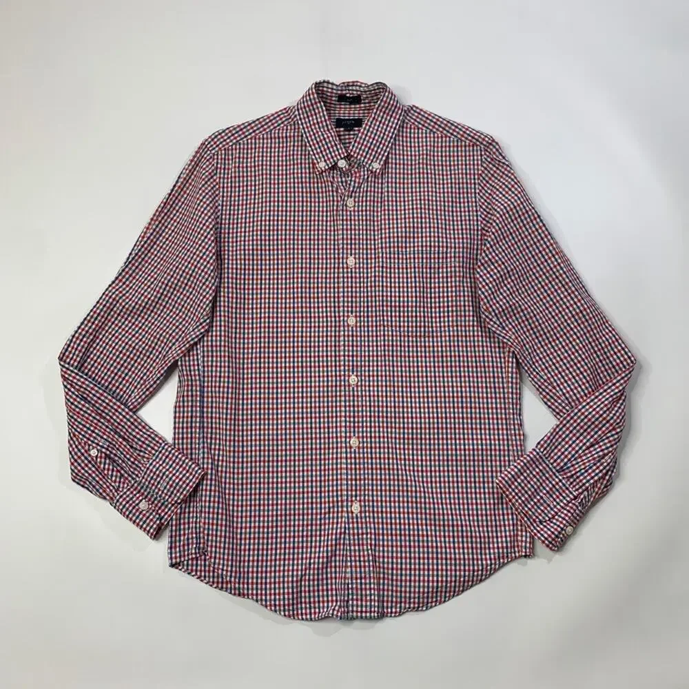 J Crew Shirt Mens S Small Slim Fit Gingham Cotton Long Sleeve Button Down Collar